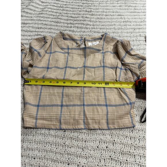 NWT Joie 2 Pc Set Cropped Long Sleeve Top Pleated Skirt Plaid Womens Medium Tan - Picture 5 of 16